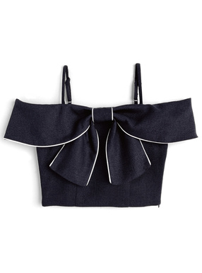 ビッグリボンオフショルダーツイードトップス