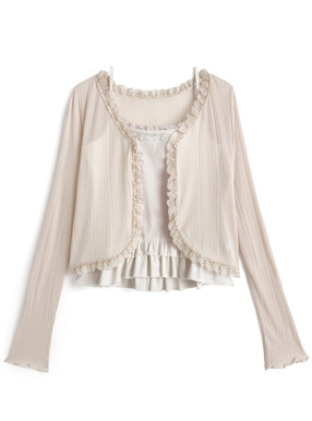 シアーリブレースカーディガン×フリルキャミソールアンサンブル