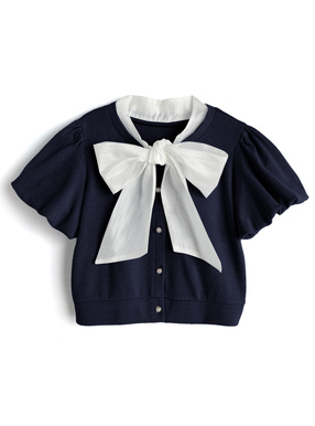 ボウタイレイヤード風バルーンスリーブカーディガン