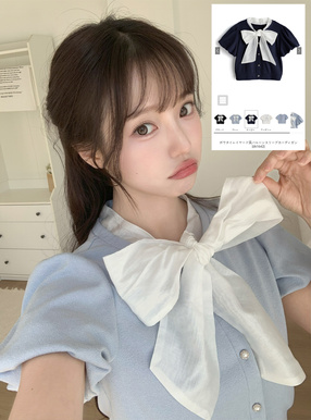 ボウタイレイヤード風バルーンスリーブカーディガン