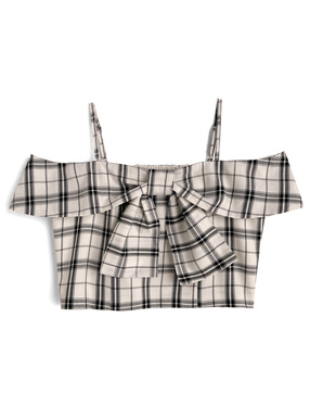 チェック柄リボンオフショルダートップス