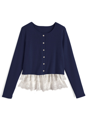 レースキャミソールxパールボタンカーディガンアンサンブル