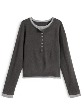 レイヤード風ヘンリーネックニットトップス