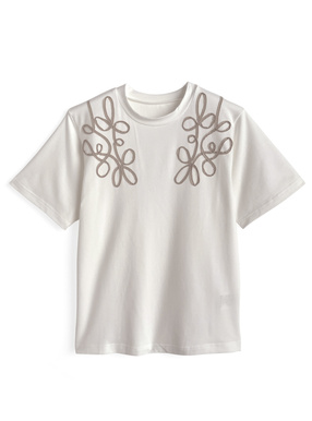 フラワーコード刺繍Tシャツ