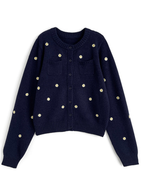 フラワー刺繍ニットカーディガン