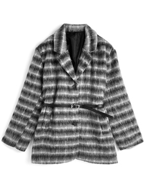 ベルト付きチェック柄シャギージャケット