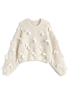 リボンブークレニットトップス