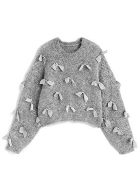 リボンブークレニットトップス