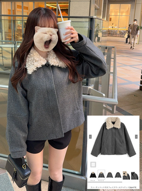 ファーティペット付きフェイクウールジャケット
