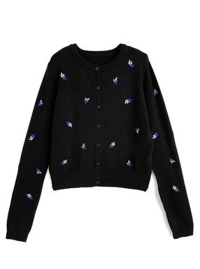 フラワー刺繍ニットカーディガン