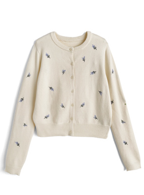 フラワー刺繍ニットカーディガン
