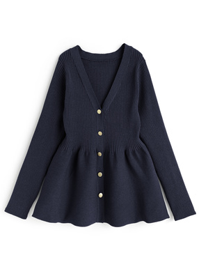 Vネックペプラムニットカーディガン