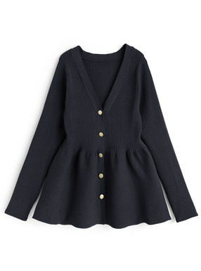 Vネックペプラムニットカーディガン