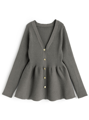 Vネックペプラムニットカーディガン