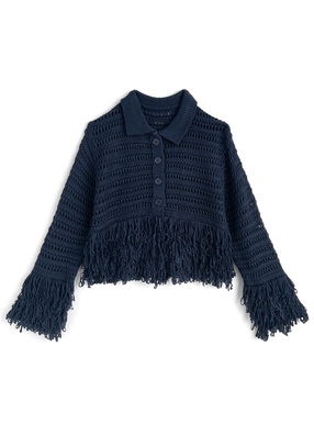 透かし編みフリンジニットカーディガン