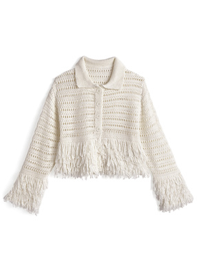 透かし編みフリンジニットカーディガン
