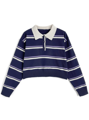 ボーダー柄ポロニットトップス