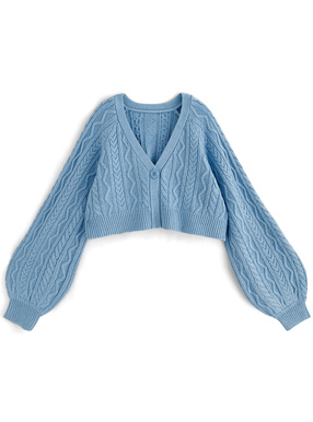 ケーブル編みニットクロップド丈カーディガン