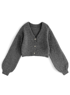 ボリュームスリーブモヘヤタッチニットカーディガン