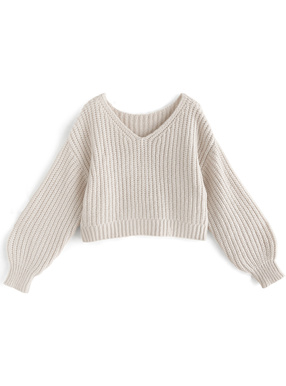 ボリュームスリーブショート丈ニットトップス