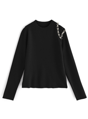 ショルダーオープンパールニットトップス