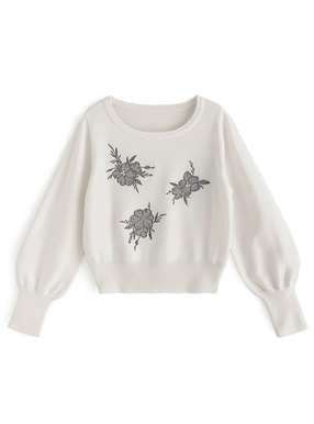 花柄パールビジューニットトップス