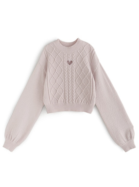 ハートオープンケーブル編みニットトップス