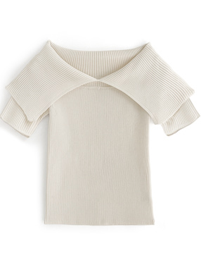 ビッグカラーニットトップス