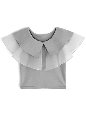 ビッグカラーノースリーブニットトップス