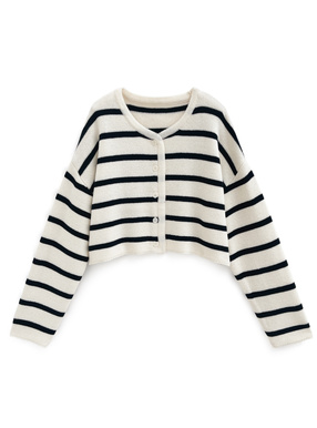 ボーダー柄ショート丈ニットカーディガン