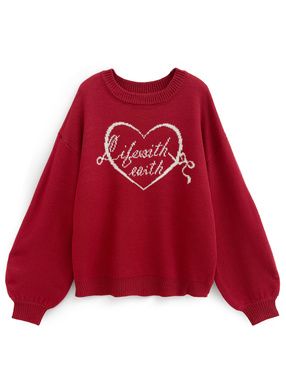 ハートリボンロゴジャガードニットトップス