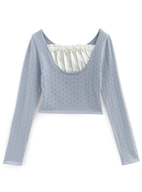 フリルリボンドッキングニットトップス