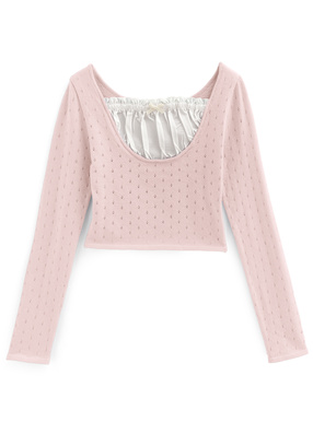 フリルリボンドッキングニットトップス