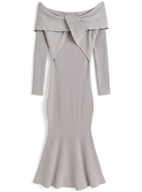 ツイストオフショルダーマーメイドロングワンピース