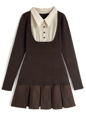 シャツドッキングフレアニットミニワンピース