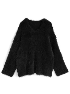 Ｖネックシャギーニットトップス