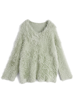 Ｖネックシャギーニットトップス