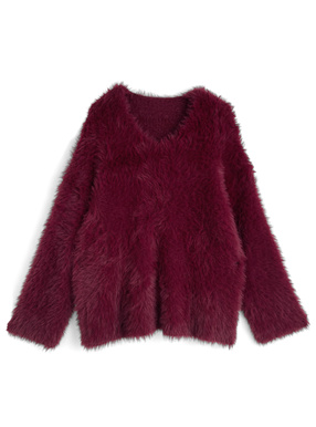 Ｖネックシャギーニットトップス