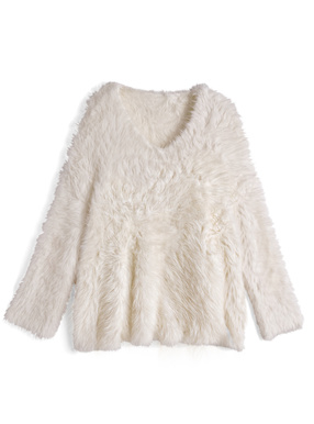 Ｖネックシャギーニットトップス