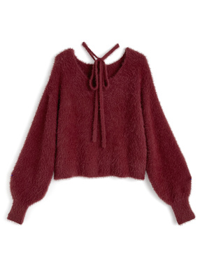 チョーカー付きシャギーニットトップス