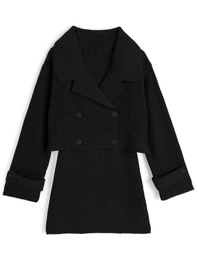 カーディガン×ノースリーブワンピースニットセットアップ