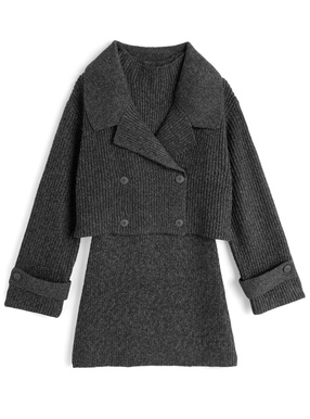 カーディガン×ノースリーブワンピースニットセットアップ