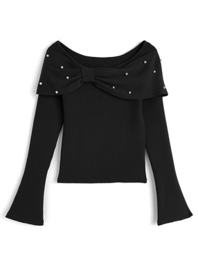 リボンパールニットトップス