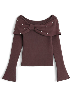 リボンパールニットトップス