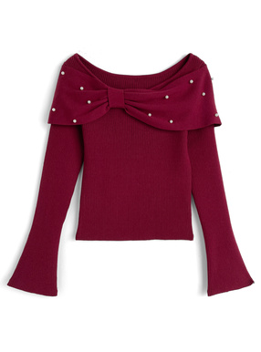 リボンパールニットトップス