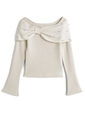 リボンパールニットトップス