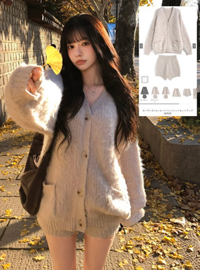 カーディガン×ショートパンツニットセットアップ
