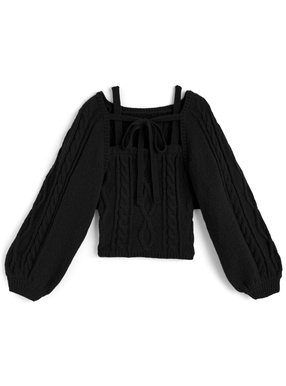 リボンボレロ×キャミソールケーブル編みニットアンサンブル