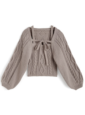 リボンボレロ×キャミソールケーブル編みニットアンサンブル