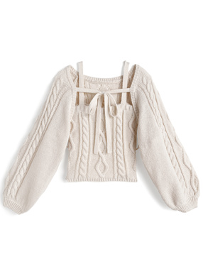 リボンボレロ×キャミソールケーブル編みニットアンサンブル